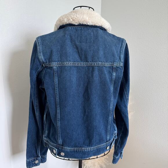 Paige Rowan Jacket Shearling Collar Dark Denim Jacket Jamee Distressed -Small - Picture 3 of 13